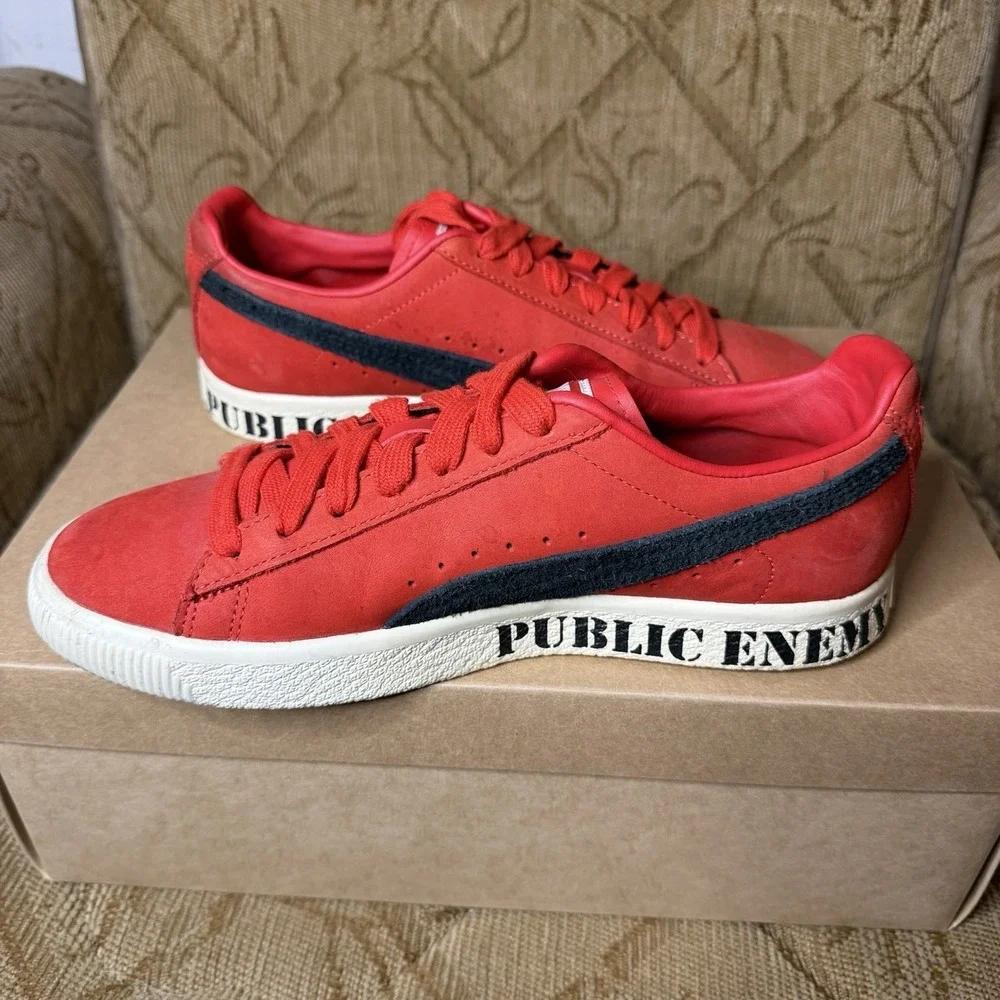 Puma Clyde Public Enemy 374539-01 Red Black Men's Shoes Size‎ 8 Red